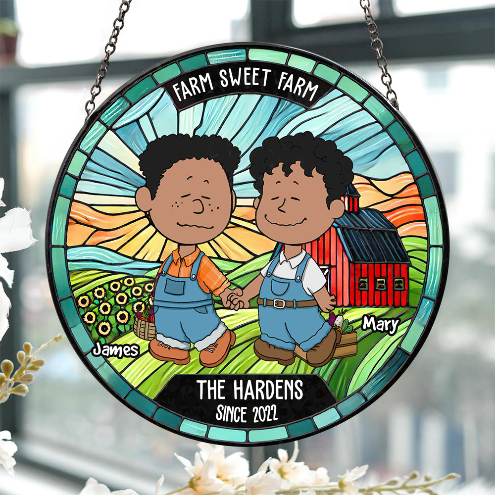 Unique Personalized Valentine's Day Gifts for Farmer Couples - Stained Glass Suncatcher Ornament PopCulturePrints