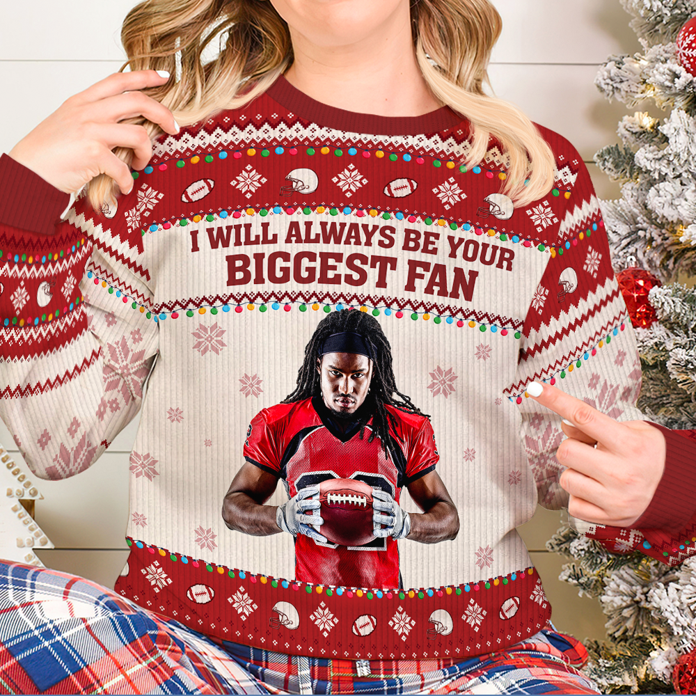 Personalized Football Fan Ugly Sweater - Custom Photo Gift