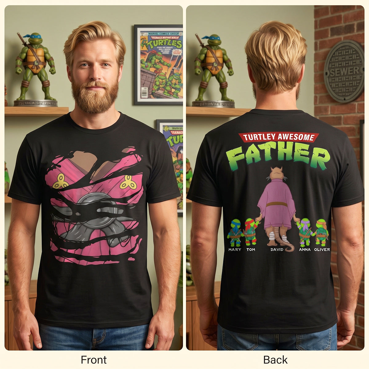Turtley Awesome Father Shirt - Personalized Gift for Dad Shirts PopCulturePrints