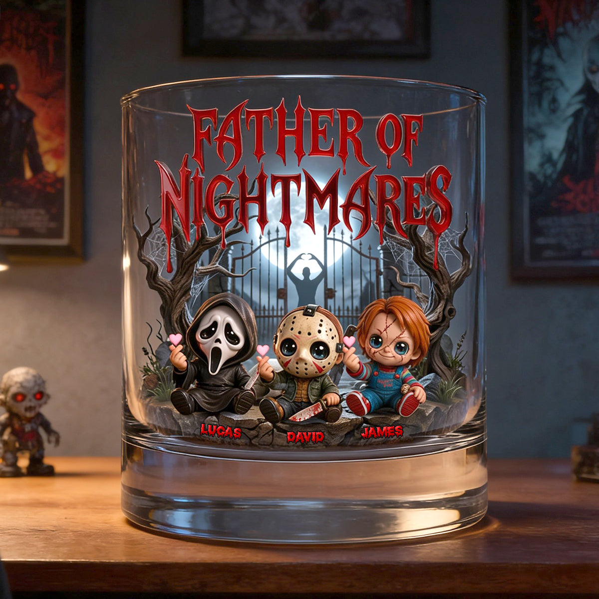 "Embrace Your Dark Side" - Father Of Nightmares Round Glass - Personalized Gift for Dads and Grandpas Glass PopCulturePrints