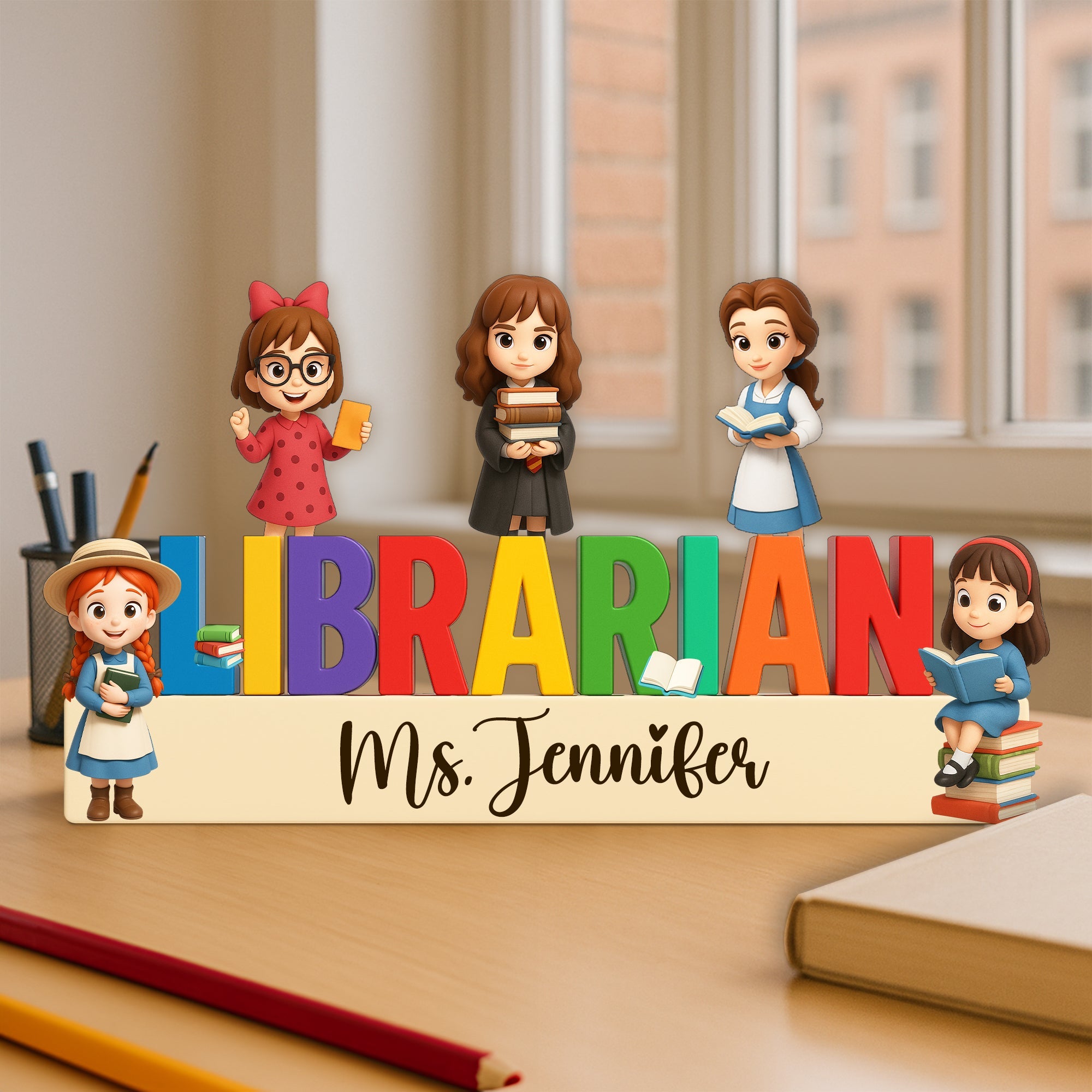 "Every book hides a story" - Personalized Librarian Acrylic Plaque - Custom Gift for Book Lovers, Teachers, and Librarians Shaped Plaques PopCulturePrints