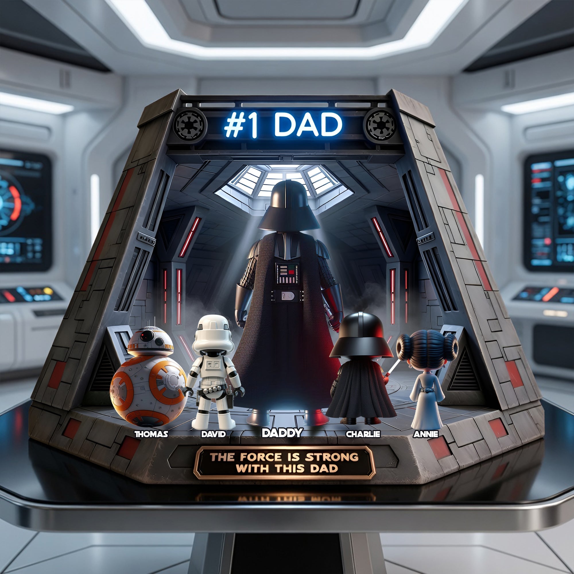 #1 Dad - The Force is Strong with This Dad - Personalized Acrylic Plaque Gift for Dad, Grandpa, Father Shaped Plaques PopCulturePrints