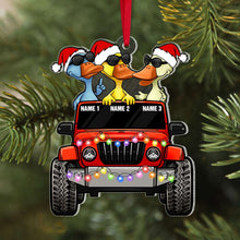 Load image into Gallery viewer, Personalized Duck Family Christmas Ornament - Custom Names - Santa Hats &amp; Lights
