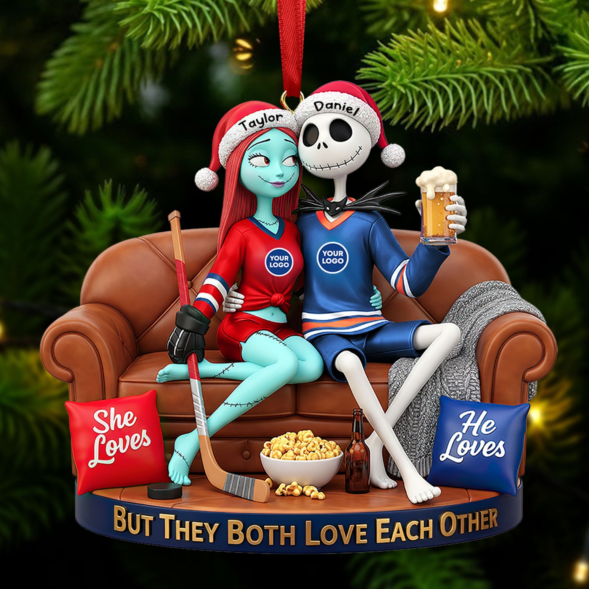 But They Both Love Each Other - Personalized Sporty Couple Christmas Ornament Ornament PopCulturePrints