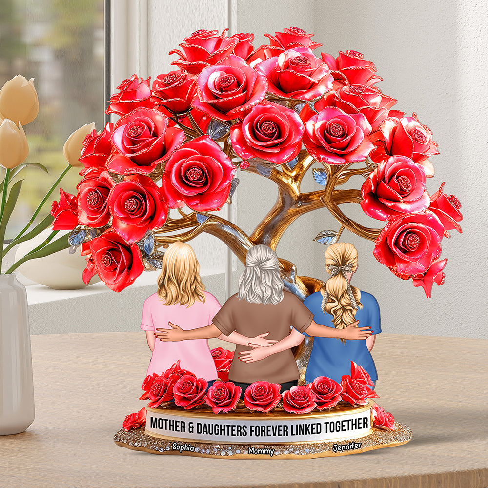 Mother & Daughters Forever Linked Together - Personalized Gifts for Mom Shaped Plaques PopCulturePrints