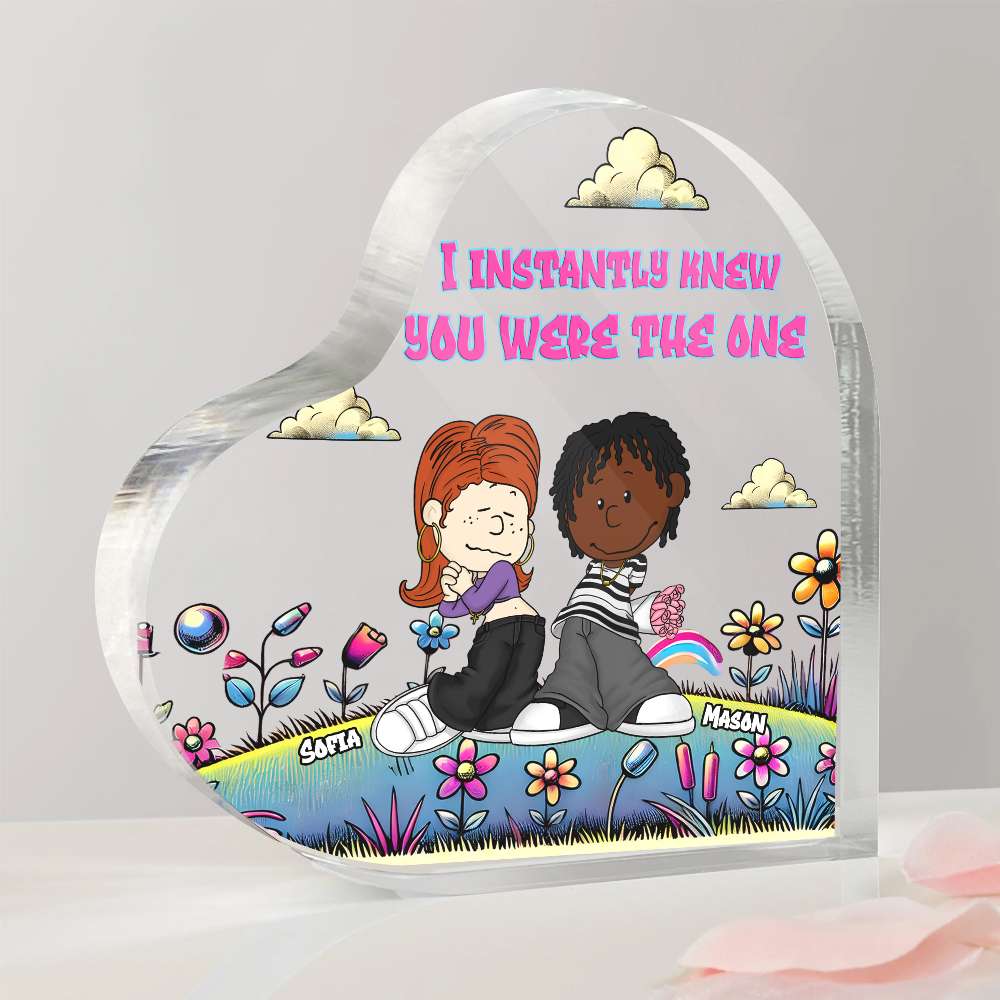 Personalized Y2K Heart Shaped Acrylic Plaque for Couples Shaped Plaques PopCulturePrints