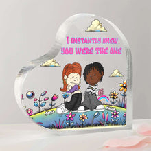 Load image into Gallery viewer, Personalized Y2K Heart Shaped Acrylic Plaque for Couples Shaped Plaques PopCulturePrints
