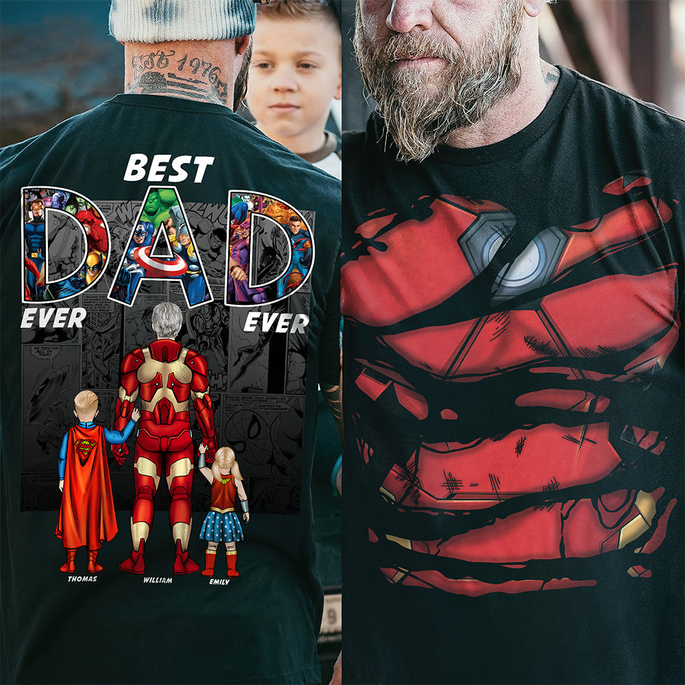 Best Dad Ever - Personalized Dad Shirt with Superhero Theme Shirts PopCulturePrints