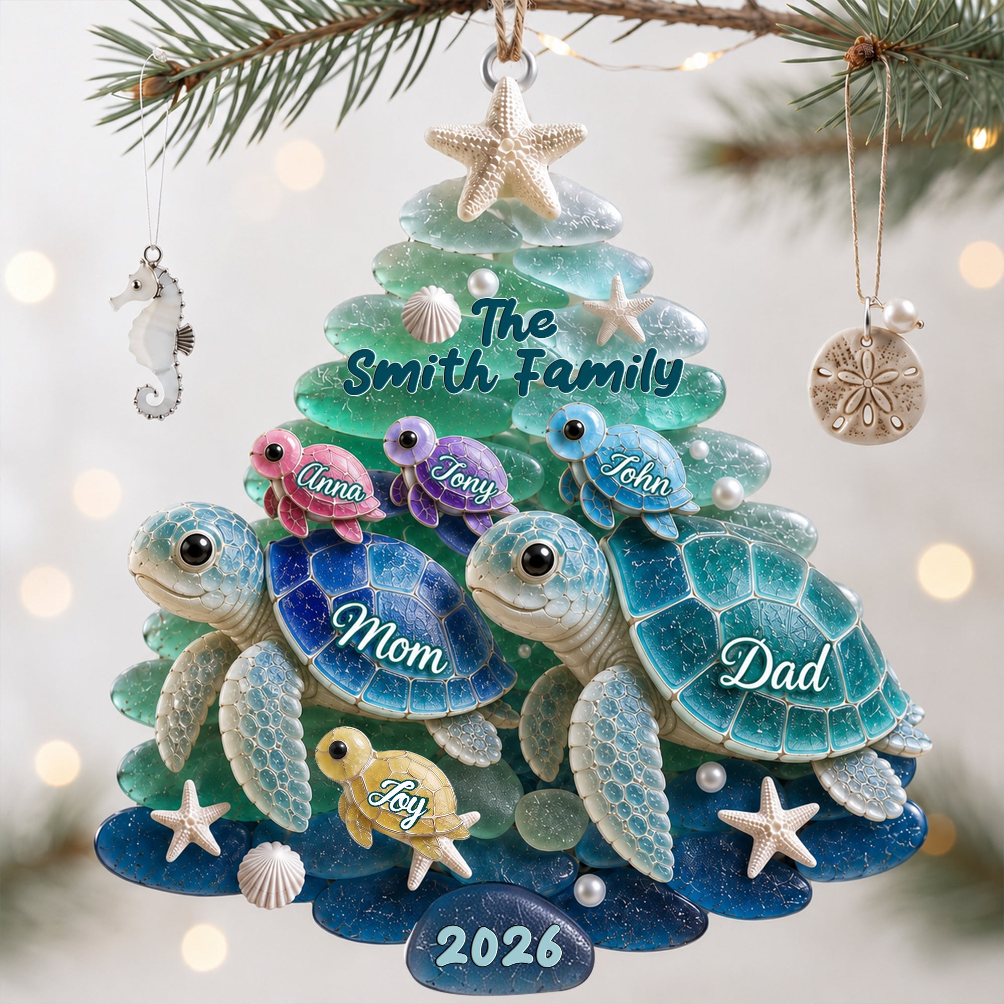 Cherish Family Moments with Our Turtle Family Christmas Ornament - Personalized Gift for Families