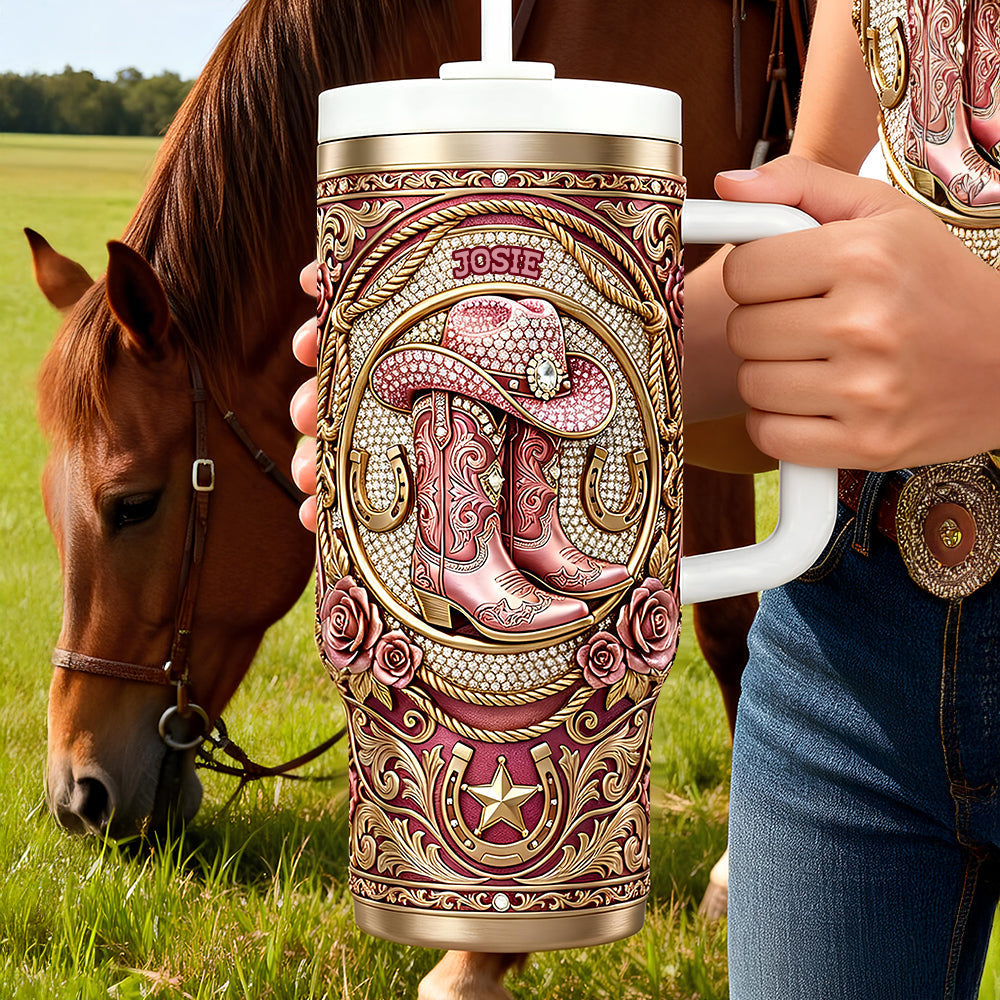 Vintage Western Cowgirl 40oz Tumbler - Personalized Gift for Cowgirls Tumbler Cup PopCulturePrints