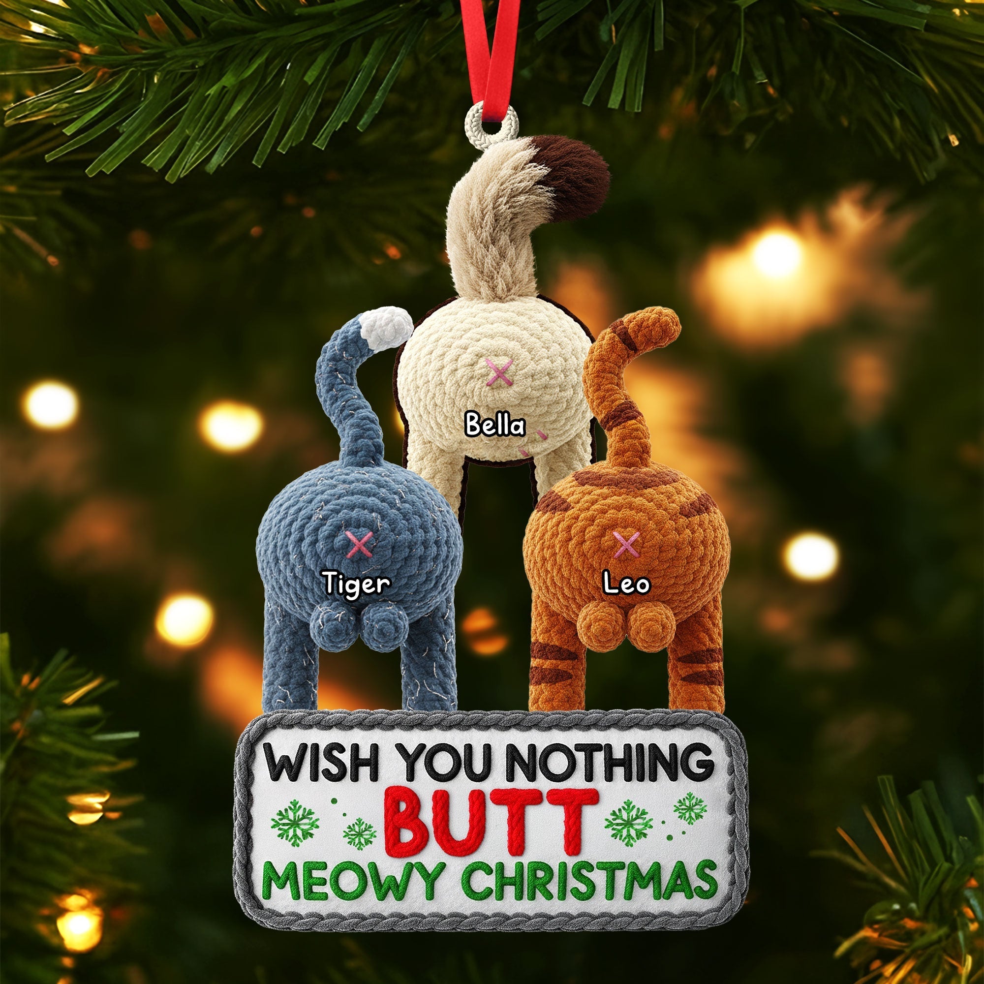 Wish You Nothing But Meowy Christmas - Funny Cat Ornament Ornament PopCulturePrints