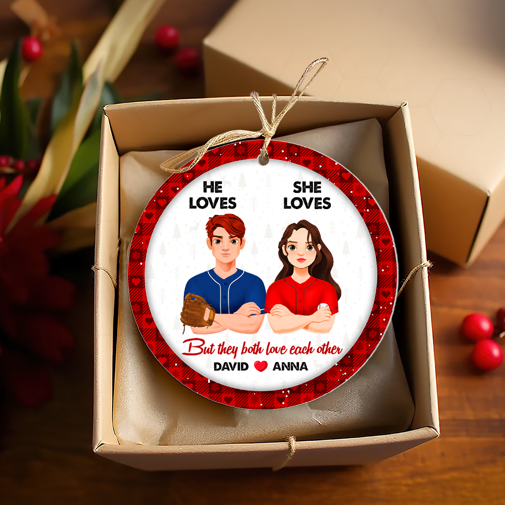Custom Baseball Lovers Ornament | Personalized Couple Gift | Valentine's Day Gifts Ornament PopCulturePrints