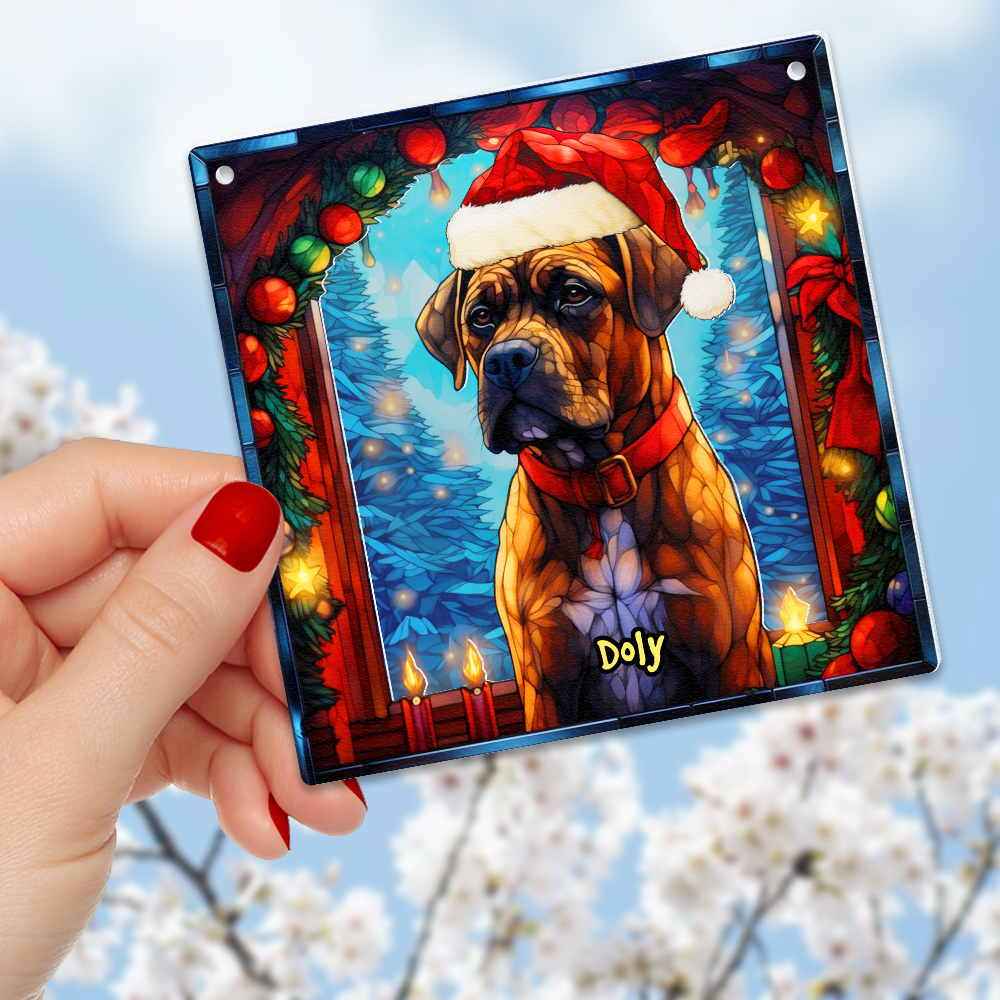 Custom Christmas Boxer Dog Lover Suncatcher Ornament