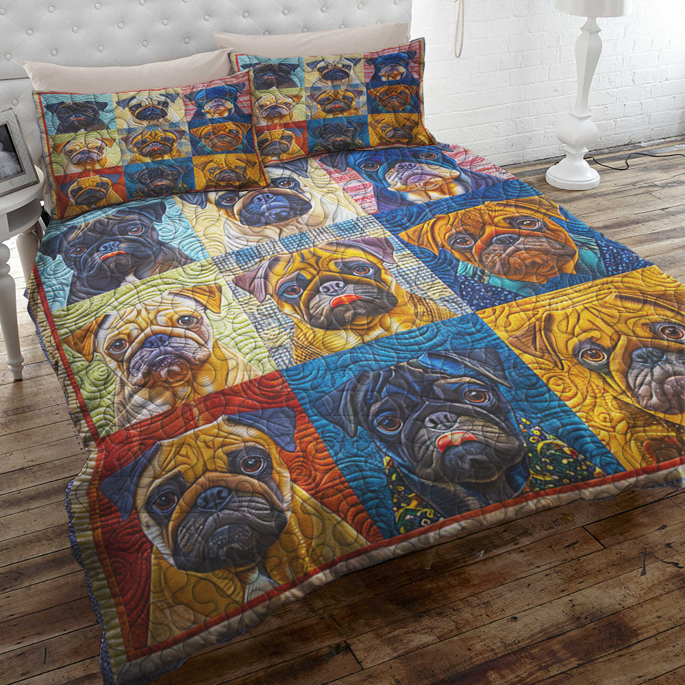 Cozy Christmas Pug Quilt Bed Set - Perfect Gift for Dog Lovers