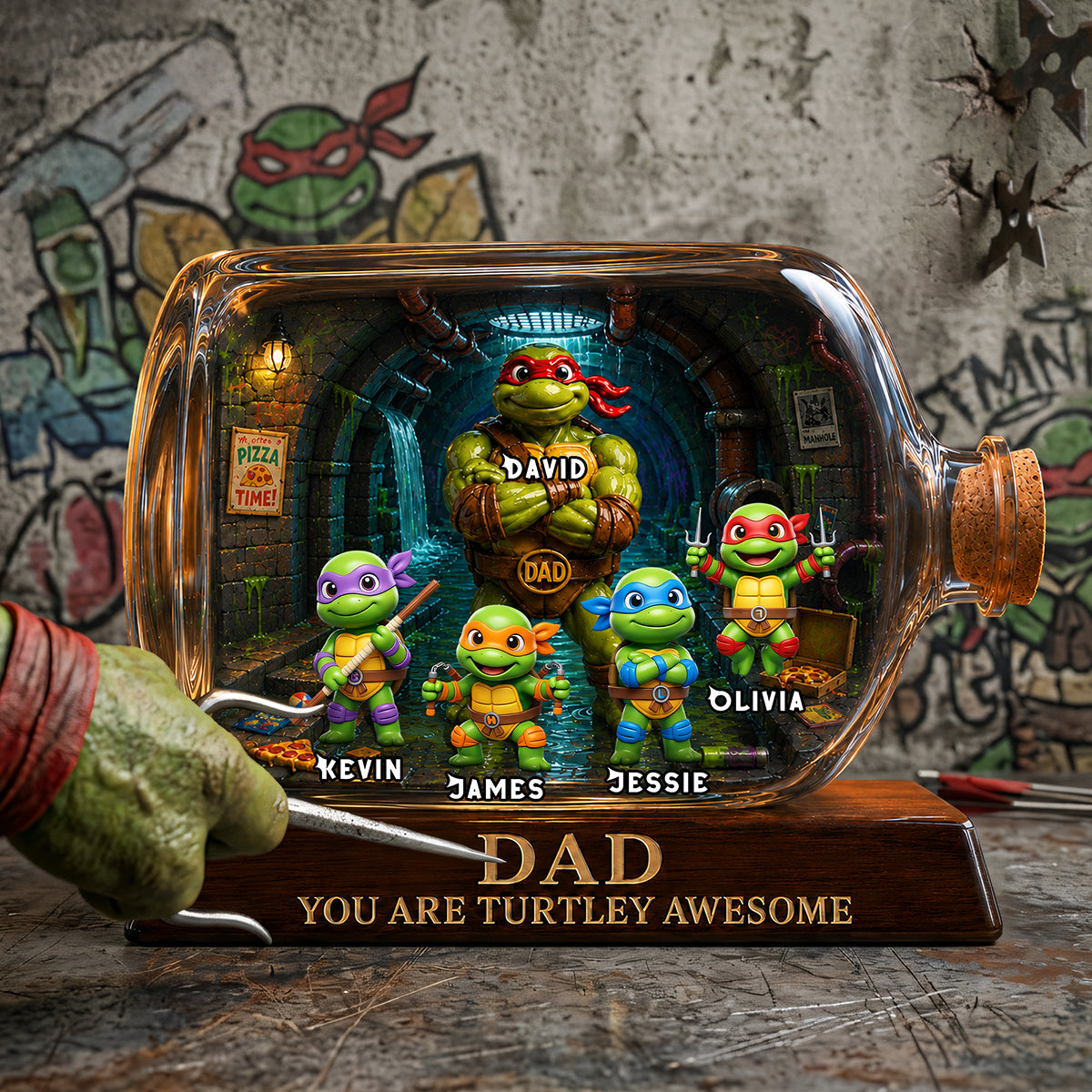 “Dad, You Are Turtley Awesome!” - Personalized Dad Squad Heroes Acrylic Plaque - Perfect Gift for Dads, Grandpas, and Father Figures Shaped Plaques PopCulturePrints