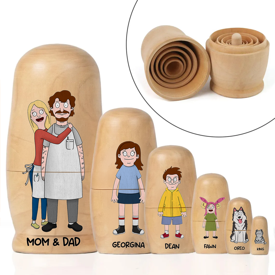 Celebrate Love with Quirky Family Wooden Nesting Dolls - Personalized Gifts for Mother's Day Wooden Nesting Dolls PopCulturePrints