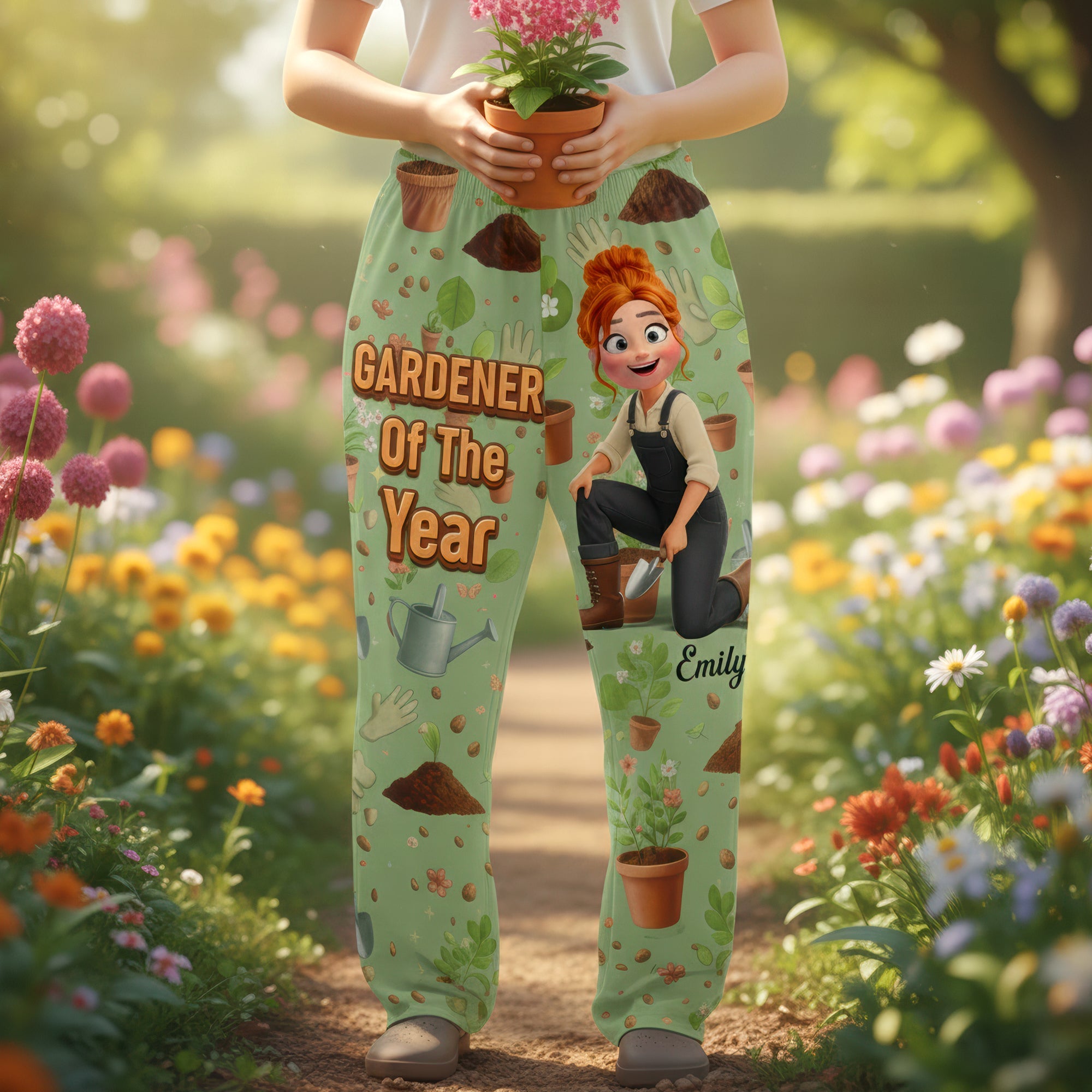 "Celebrate the Bloom!" - Personalized Garden Girl Pajama Pants - Gift for Gardeners and Plant Lovers Pajama Pant PopCulturePrints