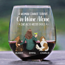 Load image into Gallery viewer, A Woman, Wine &amp; Her Dog - Personalized Stemless Wine Glass Wine Glass PopCulturePrints
