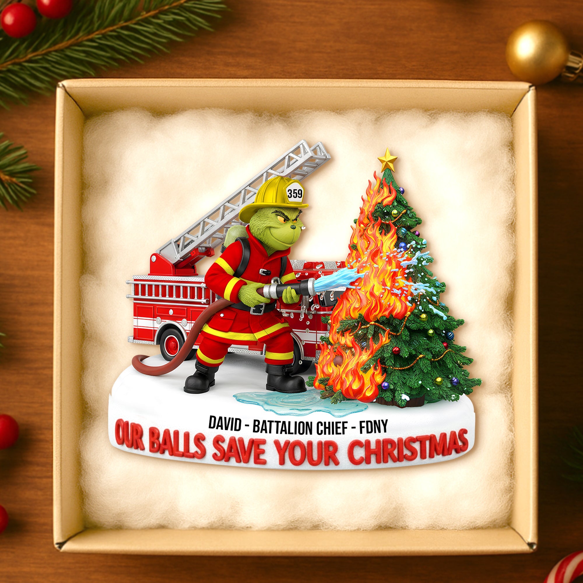 Merry Grinchmas: Personalized Firefighter Acrylic Ornament - A Unique Gift for Firefighters, Grinch Fans, and Christmas Lovers Ornament PopCulturePrints