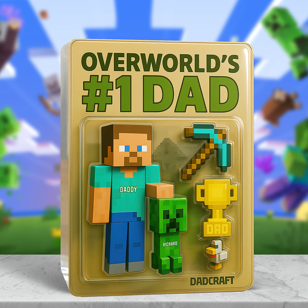 "Overworld's #1 Dad" - Personalized Block Game Fans Acrylic Plaque - Gift for Dads, Grandpas & More! Shaped Plaques PopCulturePrints
