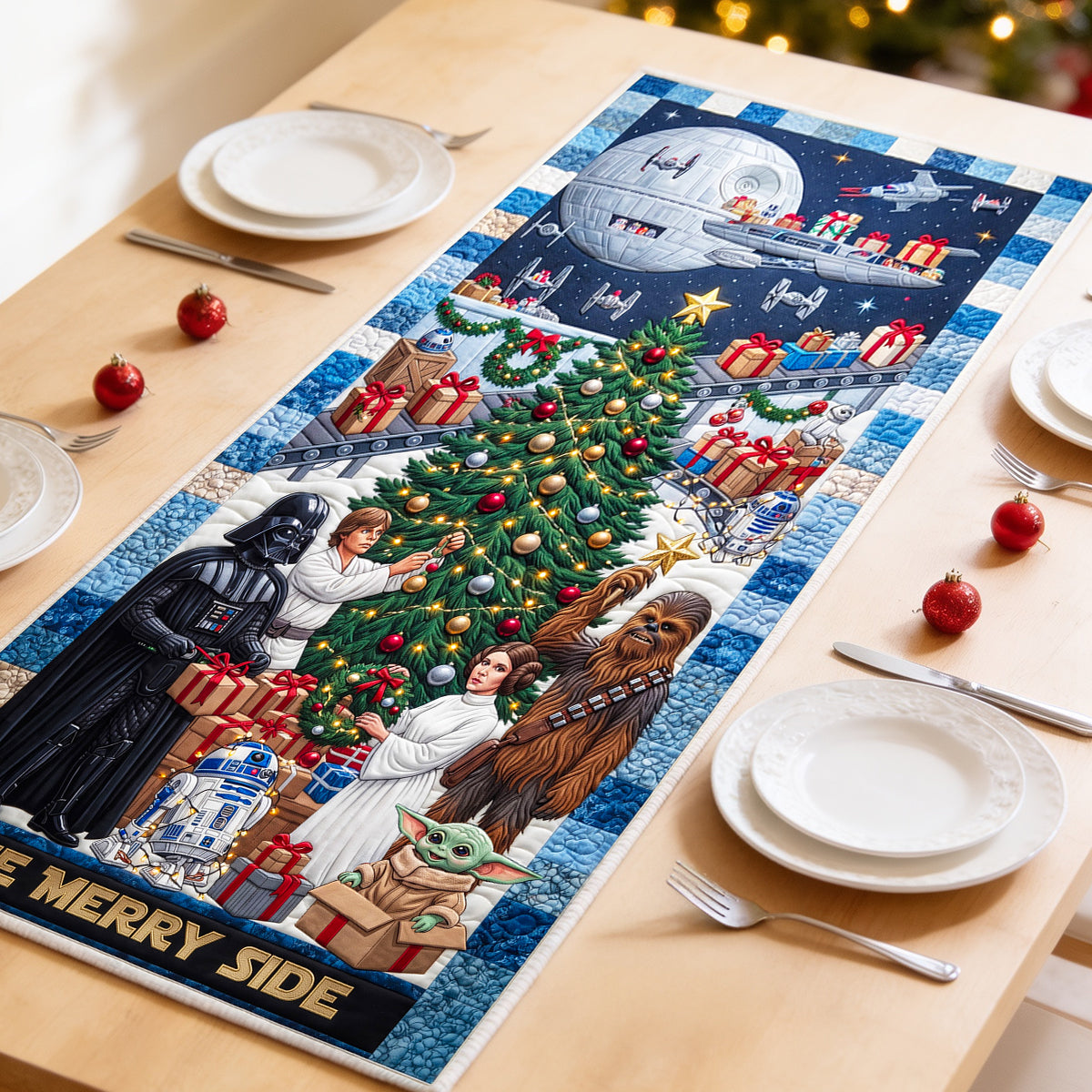 The Merry Side Quilted Table Runner - Personalized Christmas Gift for Star Wars Fans