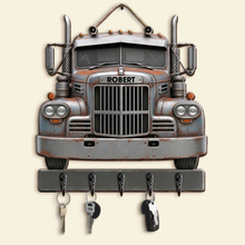 Load image into Gallery viewer, Keep on Truckin' - Personalized Truck Key Hanger for Truckers Wood Sign PopCulturePrints
