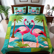 Load image into Gallery viewer, Personalized Flamingo Couples Quilt Bedding Set - Tropical Paradise Blanket PopCulturePrints
