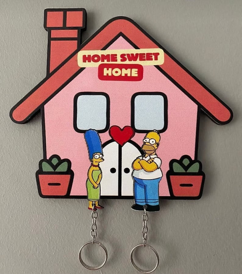 Personalized Home Sweet Home Themed Key Holder with Cartoon Characters