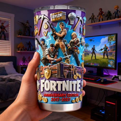 “Level Up Your Game!” - Battle Royale Anniversary Edition Tumbler, Personalized Gift for Gamers Tumbler Cup PopCulturePrints