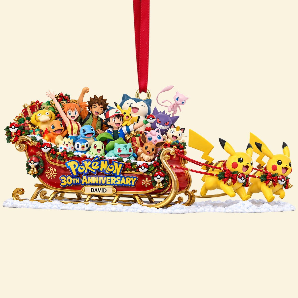 “Celebrate the Pokémon Journey!” - 30th Anniversary Creature Christmas Ornament - Personalized Gift for Pokémon Fans Ornament PopCulturePrints