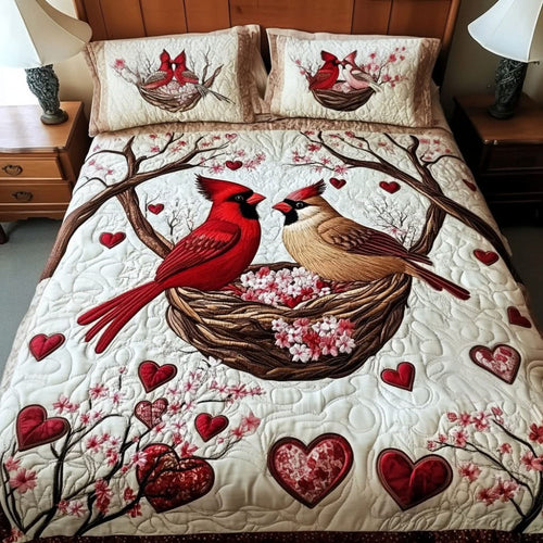 Cardinal Couple Love Quilt Bed Set - Personalized Gifts Blanket PopCulturePrints