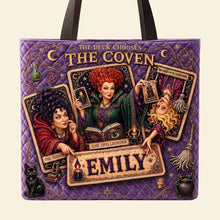 Load image into Gallery viewer, “The Deck Chooses” - Haunted Sisters Halloween Tote Bag - Personalized Gift for Witch Lovers
