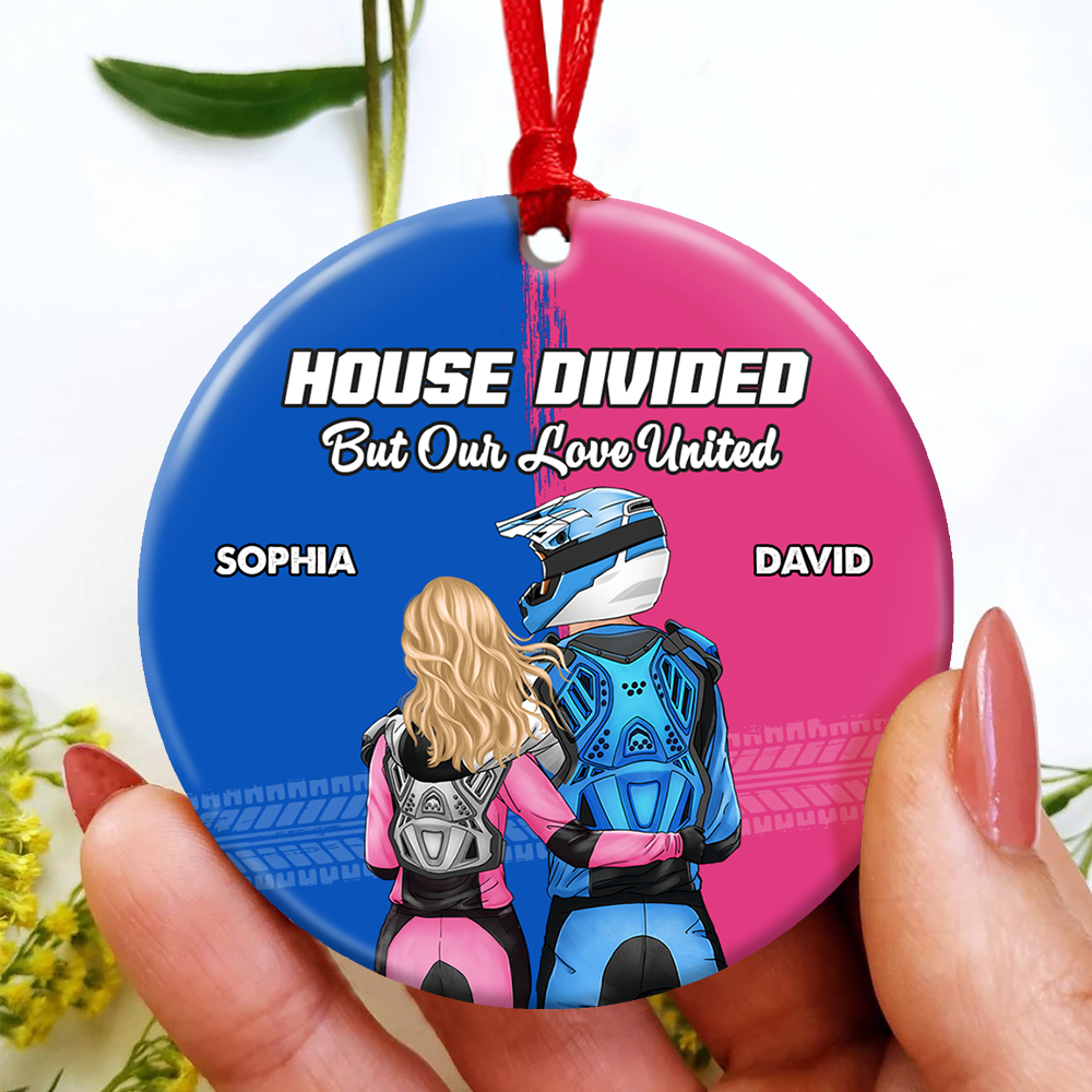 Custom Motocross Couple Christmas Ornament - House Divided Ornament PopCulturePrints