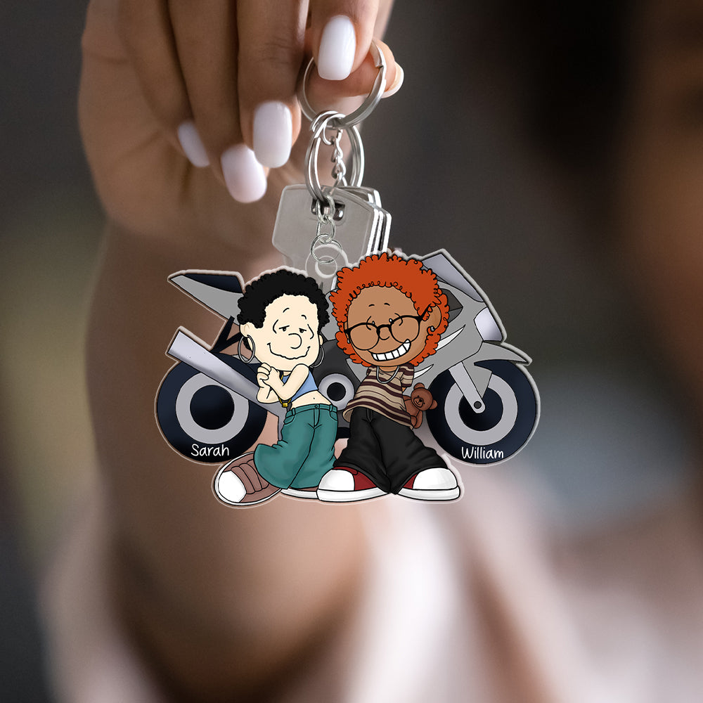 Custom Motorcycle Couple Keychain - Personalized Valentine's Day Gifts for Adventurers Keychains PopCulturePrints