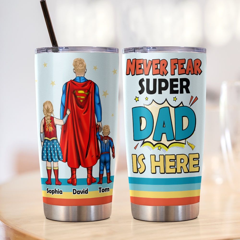 Custom Super Dad Tumbler - Personalized Father's Day Gift Tumbler Cup PopCulturePrints