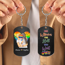 Load image into Gallery viewer, Personalized LGBT Couple Kiss Keychain - &#39;Kiss Whoever The Hell You Want&#39; Keychains PopCulturePrints
