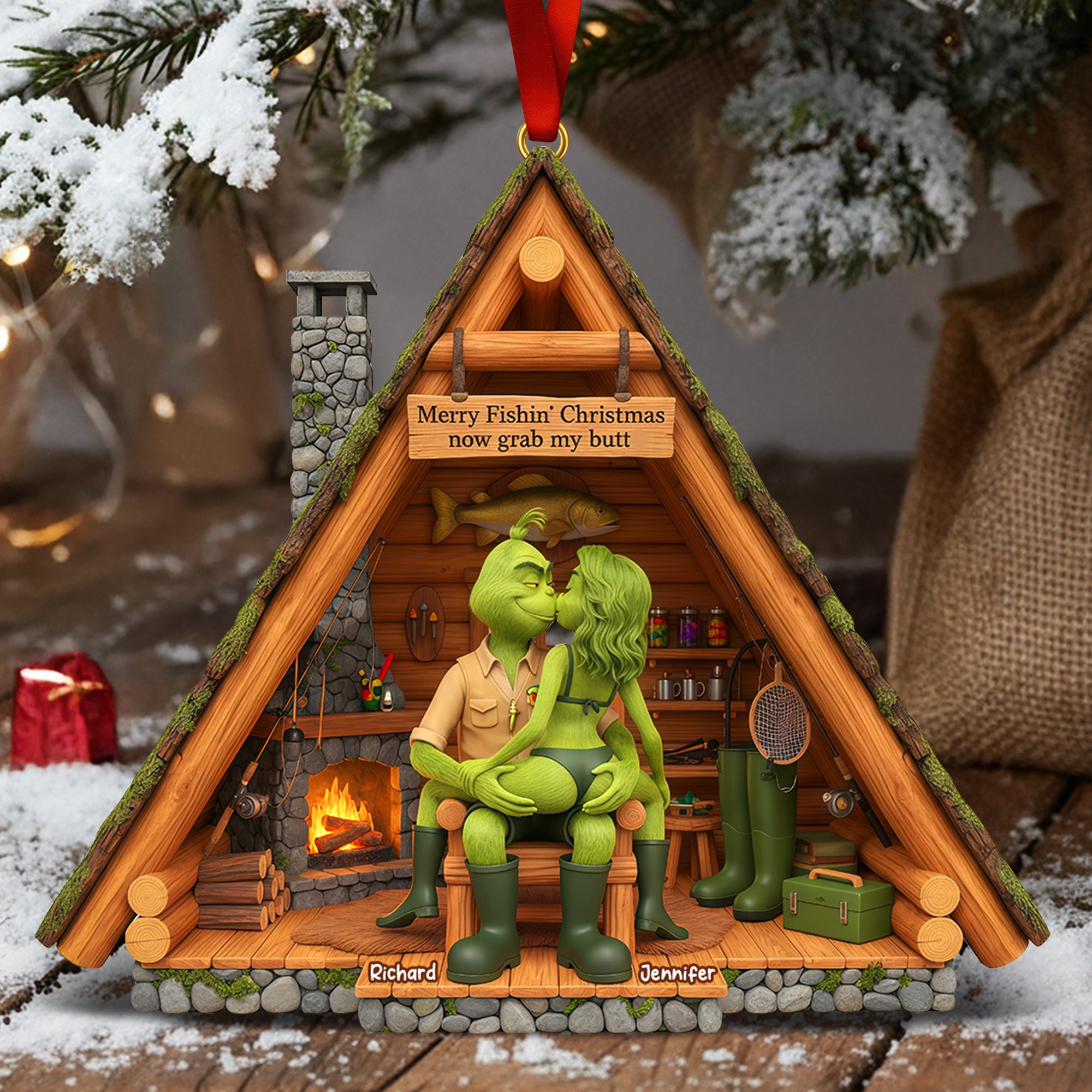 Merry Fishin' Christmas - Naughty Couple Fishing Ornament | Personalized Gift for Couples Ornament PopCulturePrints