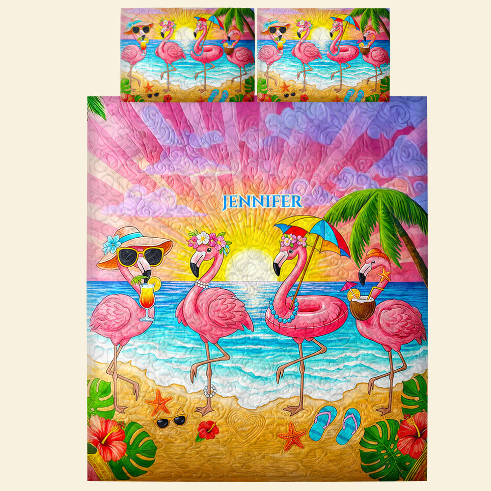 Embrace the Tropical Vibes - Flamingo Summer Quilt Bed Set - Personalized Gift for Flamingo Lovers Blanket PopCulturePrints