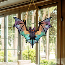 Load image into Gallery viewer, Halloween Bat Stained Glass Suncatcher Ornament
