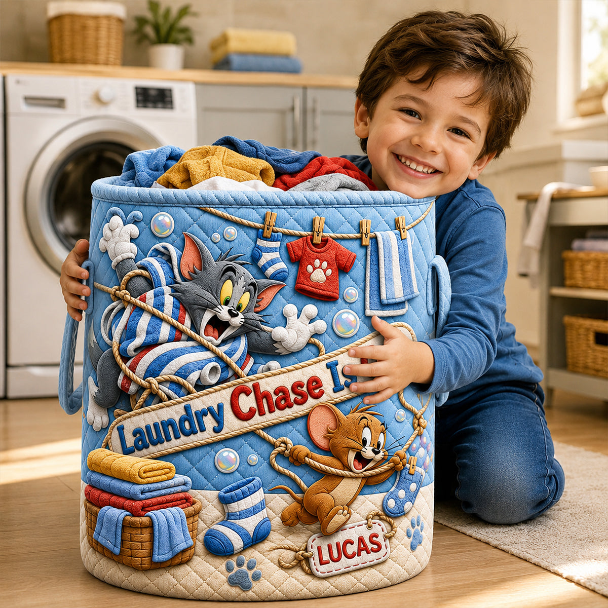 Playful Quilted Laundry Basket - Personalized Gifts 02hadt180726 Laundry Basket PopCulturePrints