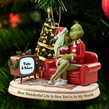 Load image into Gallery viewer, How Wonderful Life Is Now You’re In My World - Green Monster Couple Ornament - Personalized Christmas Gift for Couples Ornament PopCulturePrints

