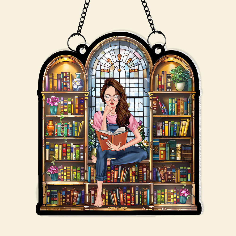 Personalized Book Lover Stained Glass Hanging Decoration