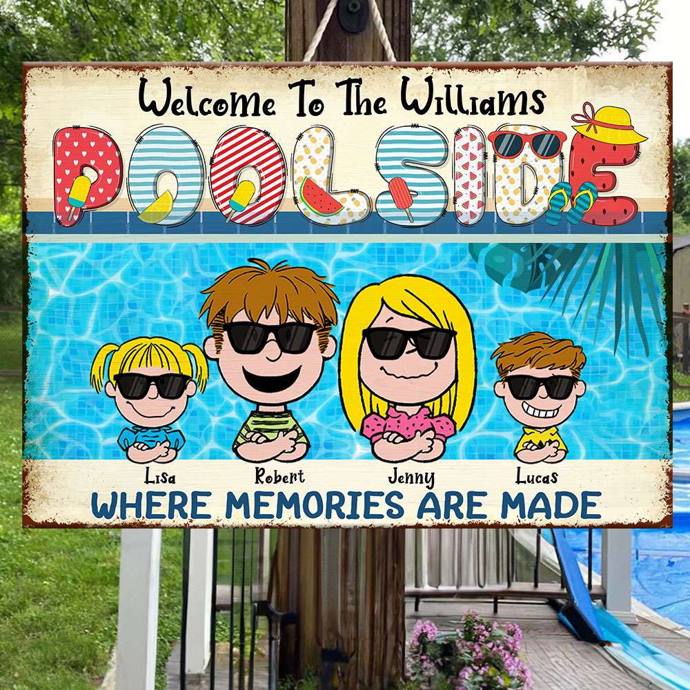 Custom Family Poolside Metal Sign - Personalized Pool Sign for Family