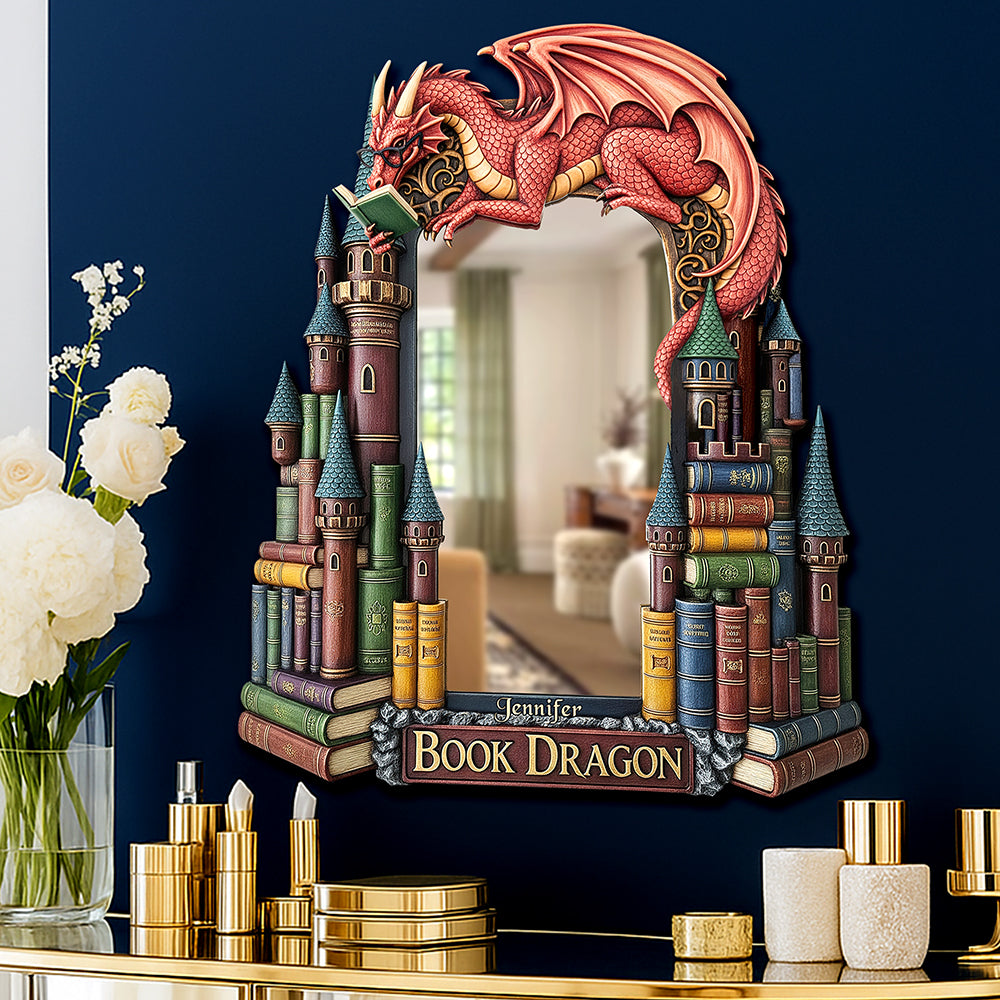 Unleash Your Inner Book Dragon - Personalized Mirror for Fantasy Book Lovers Mirror PopCulturePrints