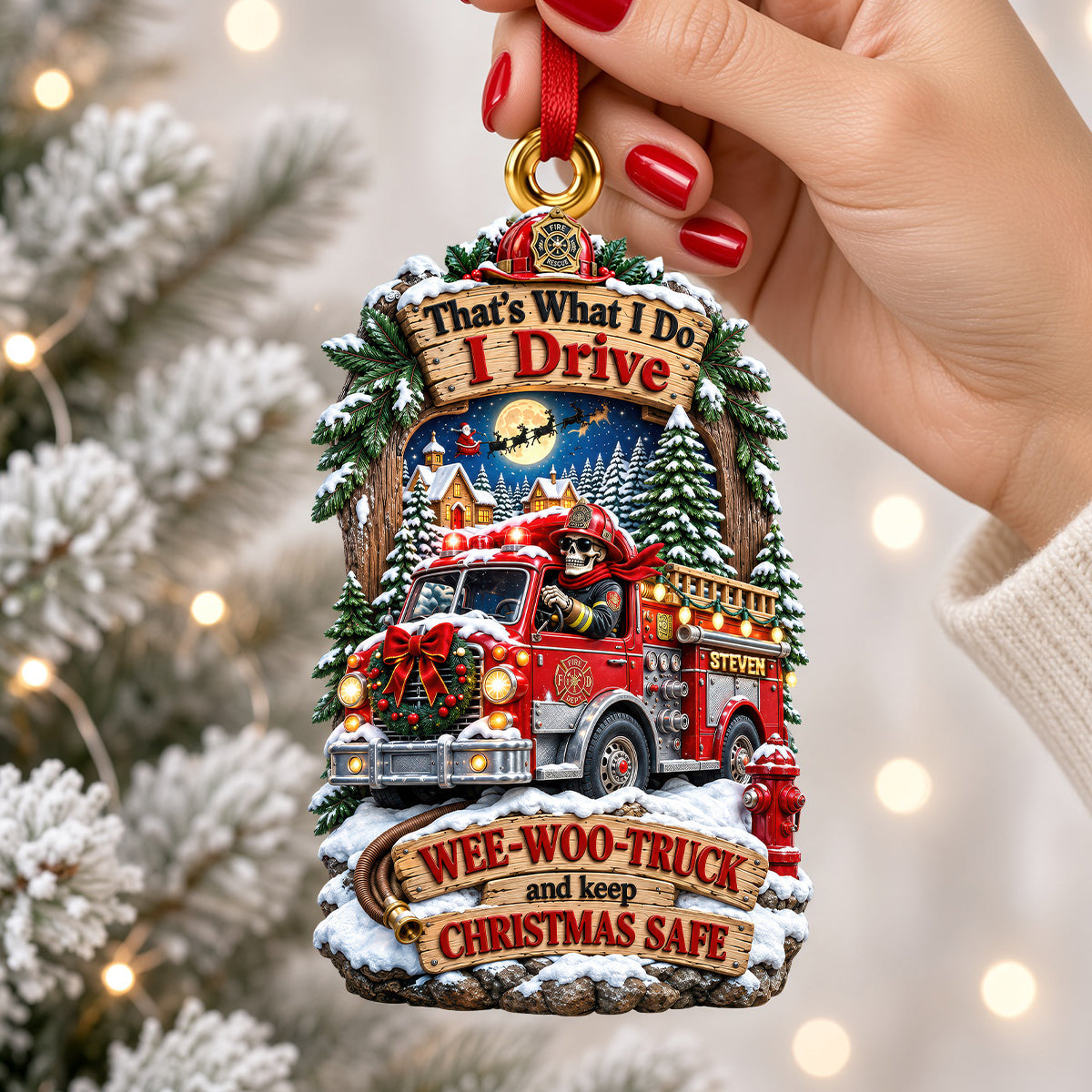 That's What I Do: I Drive - Personalized Skeleton Firefighter Ornament Ornament PopCulturePrints