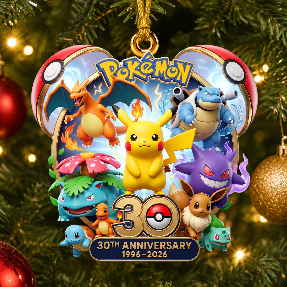 Celebrate 30 Years of Magic! Personalized Pokemon Acrylic Ornament - Perfect Christmas Gift for Fans Ornament PopCulturePrints