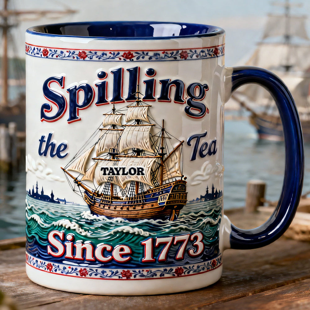 Spilling the Tea Since 1773 - Playful Rebellion Tea Ship Accent Mug - Personalized Gift for Tea Lovers Coffee Mug PopCulturePrints