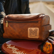 Load image into Gallery viewer, Ride in Style: Personalized Motorcycle Initial Letter Leather Toiletry Bag - Perfect Gift for Bikers Toiletry Bag PopCulturePrints
