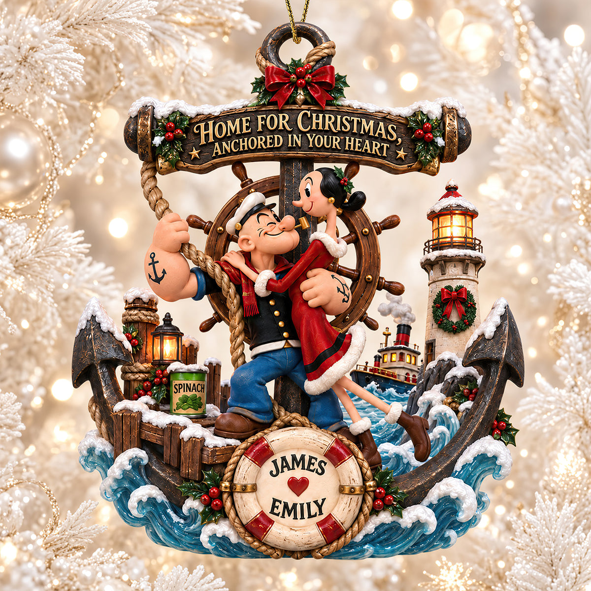 “Home for Christmas, Anchored in Your Heart” - Personalized Acrylic Ornament, A Unique Gift for Couples and Loved Ones Ornament PopCulturePrints