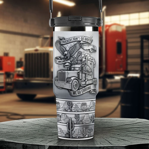 Truckers Don’t Go Grey – Personalized Badass Skull Trucker Tumbler Tumbler Cup PopCulturePrints